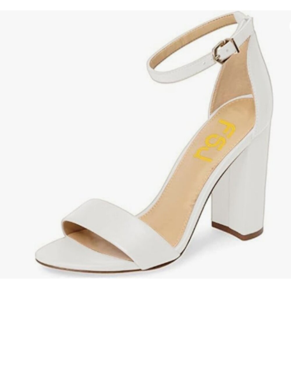 FSJ White Chunky High Heel Sandals Open Toe Ankle Strap Single Band Dress Shoes